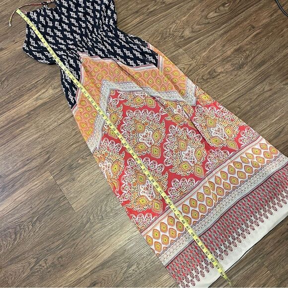 Sweet Storm Printed Halter Maxi Dress Navy White Yellow Peach Pink Medium - Picture 12 of 14